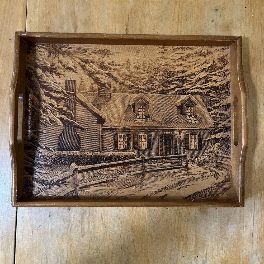 Vtg HOUSE of LLOYD Teak Wood SERVING TRAY w/Handles Cottage Woods Winter Mcm